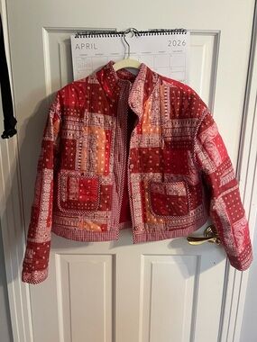 Red bandana Patchwork Quilted Jacket